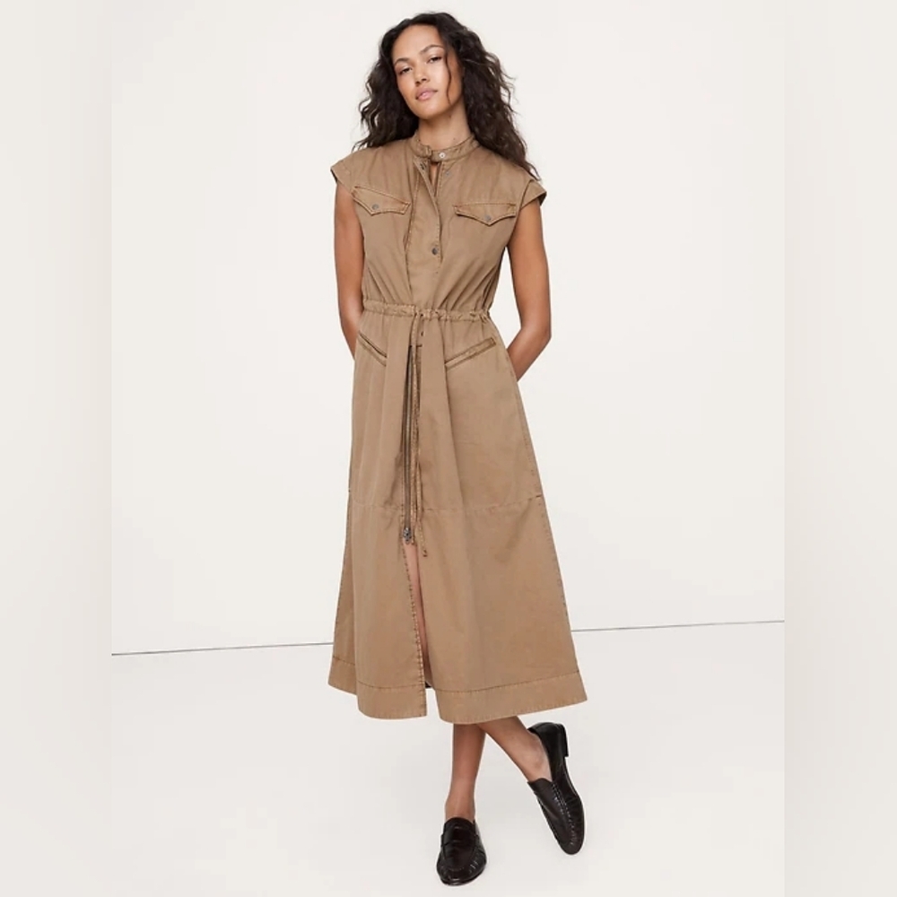 NWT Saddle Brown Cotton Twill Utility Maxi Dress Size Medium By Banana Republic - Picture 4 of 9